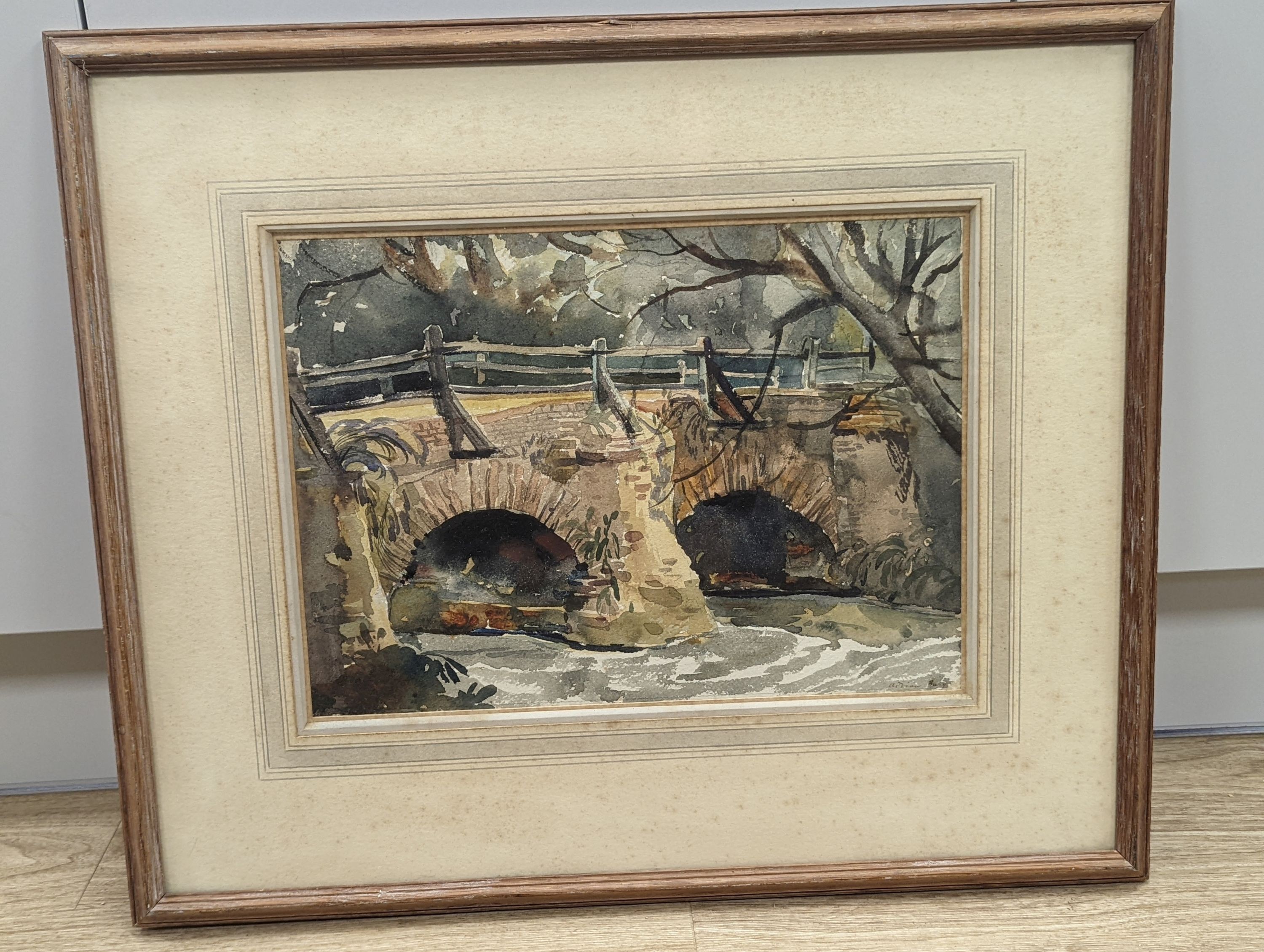 Adrian Bury (1891-1991), watercolour, Stone bridge, signed, 27 x 38cm